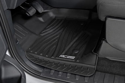 Rough Country Flex-Fit Floor Mats for Ford F-150 (2015-25)/F-150 Lightning (2022-25)/Raptor (2017-25) Crew Cab - Front & Rear Set, All-Weather Non-Slip TPE Liners w/Spill Saver Lip