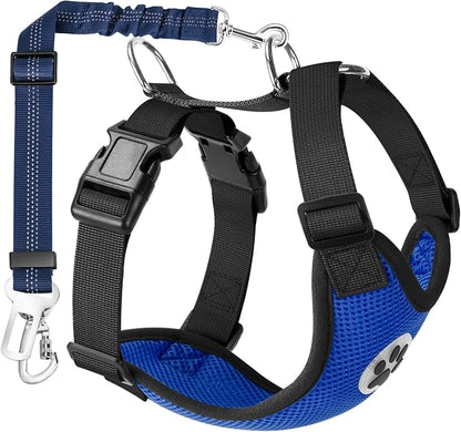 Lukovee Dog Car Harness Seat Belt, Adjustable Mesh Breathable Vest with Elastic Bungee Tether, Soft Padded 2-in-1 Safety Car Harness Seatbelt for Small Medium Large Dogs (Blue,L)
