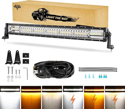 Auxbeam LED Light Bar 30 Inch, 180W 6 Modes Strobe Lights Amber White Flood Spot Combo Flashing Fog Driving Work Light for Car Jeep Off Road SUV UTV ATV Pickup Truck with 10FT Wiring Harness