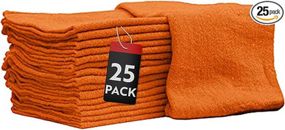 Nabob Wipers Auto Mechanic Shop Towels 25 Pack Bulk Shop Rags 100% Cotton Size 14"x14" Commercial Grade (25 Pack, Orange)