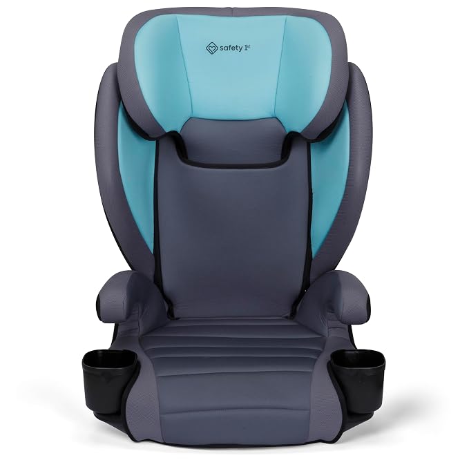 Safety 1st Grow and Go 2-in-1 Booster Car Seat with ComfortWings, Converts High-Back to Backless, 19" Wide, Fits 3 Across, Lightweight, Foldable, Easy-Clean, Cup Holders, 40-100 lbs, Beach Wave