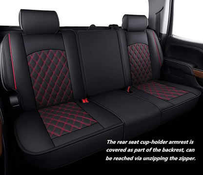 Aierxuan Truck Seat Covers for Chevy Silverado GMC Sierra Trail Boss Z71 Pickup 2007-2026 1500 2500HD 3500HD Crew Double Extended Cab Waterproof Leather (Full Set, Black-Red)
