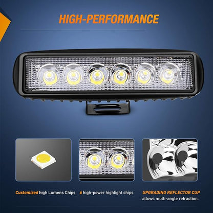 Nilight - 15019S-D Led Light Bar 4PCS 18w Spot Driving Fog Light Off Road Lights Boat Lights Driving Lights Led Work Light SUV Jeep Lamp