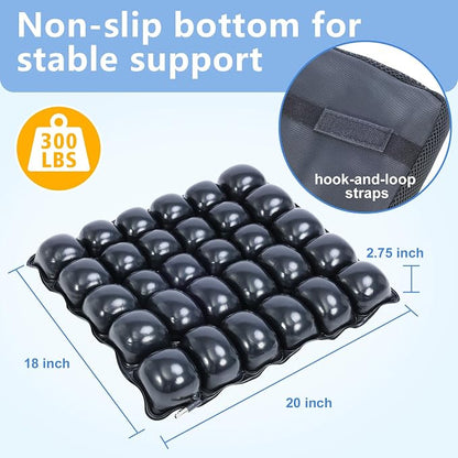 Inflatable Pressure Relief Air Cell Cushion for Wheelchair & Mobility Scooter, Breathable Cooling Seat Cushion for Pain & Sores Relief, Long Sitting, Airplane & Office Use (20" x 18")