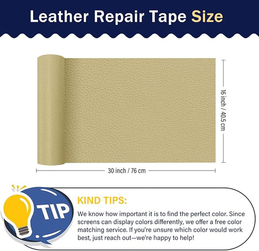 Zenyao Leather Repair Patch Tape - Self Adhesive Leather Repair Kit for Car Seat Furniture, Heavy Duty Vinyl Repair Patch for Couch Sofa, Waterproof Fix for Tears, 12x30 Inch Roll, White Khaki
