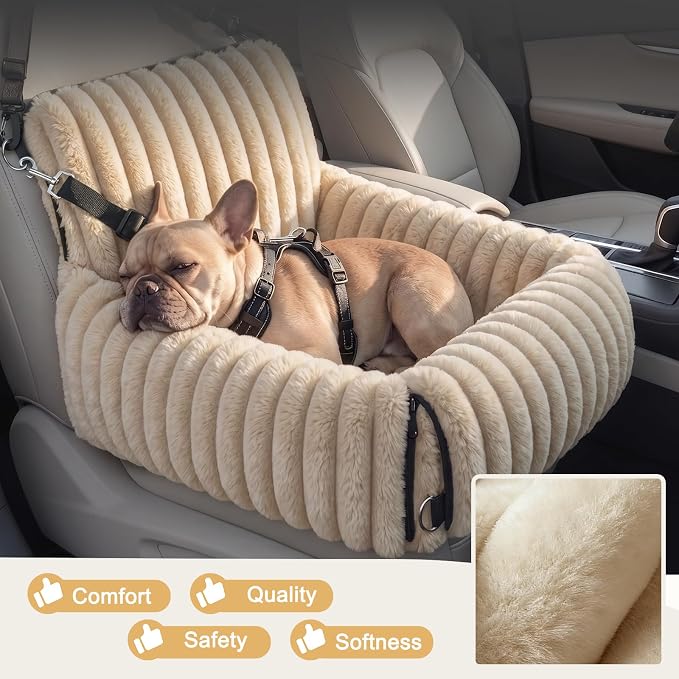 MIXJOY Dog Car Seat for Small/Medium Dogs up to 25 lbs, Multi-Functional Dog Carrier for Car with Detachable Washable Cover, Pet Travel Bed with Clip-On Safety Leash, Brown