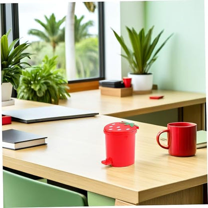 Toddmomy 1PCS Mini Desktop Trash Can with Swing Lid,Cute Strawberry Rubbish Bin Tiny Trash Can Countertop Garbage Can for Desk Car Office Kitchen,Red