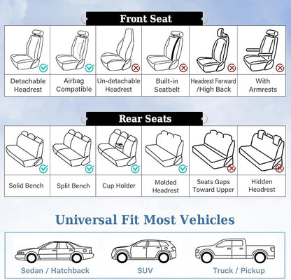 Coverado Front and Back Seat Covers for Cars, Nappa Leather Car Seat Covers Full Set, Waterproof Carseat Protector Seat Cushion, Luxury Automotive Seat Covers Universal Fit for Most Cars(Blue&Black)