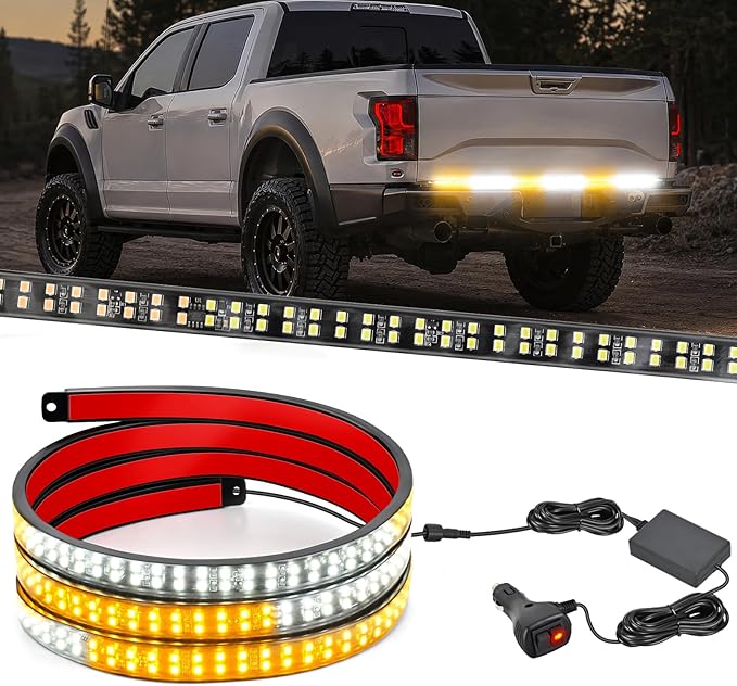 Nilight 48 Inch Truck Tailgate Strobe Light Strip Tail Emergency Bar Rear Window Warning Lamp Ultra-Bright Double Row 288 LED for Pickup Trailers Construction Vehicles Car SUV, Amber White