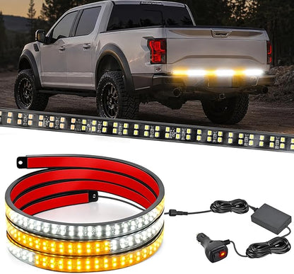 Nilight 48 Inch Truck Tailgate Strobe Light Strip Tail Emergency Bar Rear Window Warning Lamp Ultra-Bright Double Row 288 LED for Pickup Trailers Construction Vehicles Car SUV, Amber White