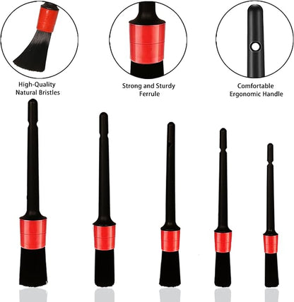 Car Detailing Brush Set, Scratch-Free Soft Bristle Brushes for Interior and Exterior Cleaning, Wheels, Air Vents, Dashboard, and Leather Surfaces, 5 Pcs