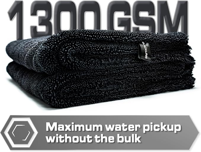 Blackline 24"x36" Twisted-Loop Car Drying Towel, 1300GSM, Streak Free, Lint Free, Reusable - Car Accessories, Microfiber Cleaning Cloth for Car, Truck, SUV - One Pass is All You Need