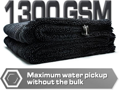 Blackline 24"x36" Twisted-Loop Car Drying Towel, 1300GSM, Streak Free, Lint Free, Reusable - Car Accessories, Microfiber Cleaning Cloth for Car, Truck, SUV - One Pass is All You Need