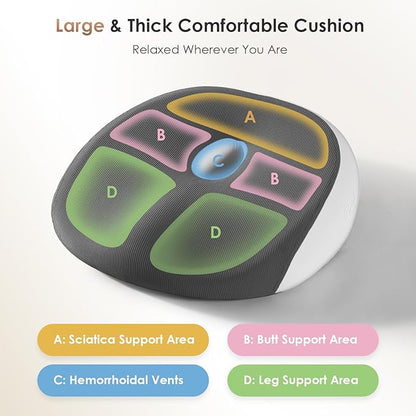 FLORICH Large Car Seat Cushion for Long Sitting, Ergonomic Memory Foam Driving Seat Cushion for Back & Sciatica Pain Relief, Non-Slip Washable Seat Cushion for Car, Driver, Office-Gray