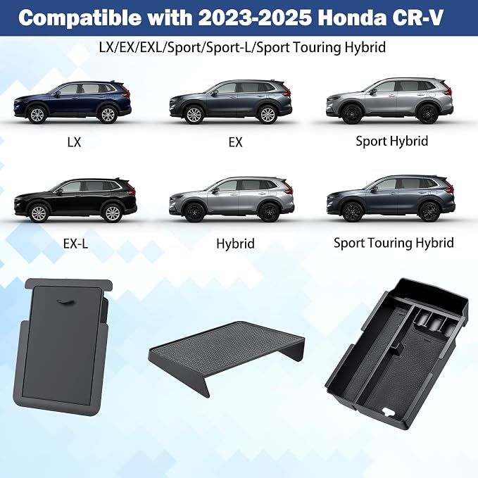 Center Console Organizer for 2023-2025 Honda CR-V, Armrest Storage Tray with Magnetic Hidden Organizer Charging Station Caddy, ABS Car Interior Accessories OEM Style Leather Texture-3PCS