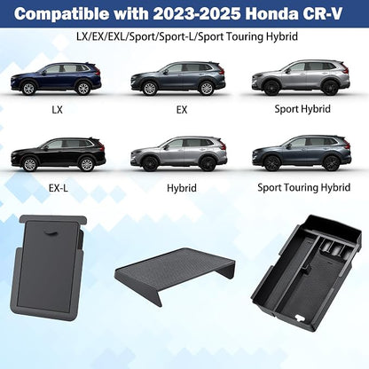 Center Console Organizer for 2023-2025 Honda CR-V, Armrest Storage Tray with Magnetic Hidden Organizer Charging Station Caddy, ABS Car Interior Accessories OEM Style Leather Texture-3PCS