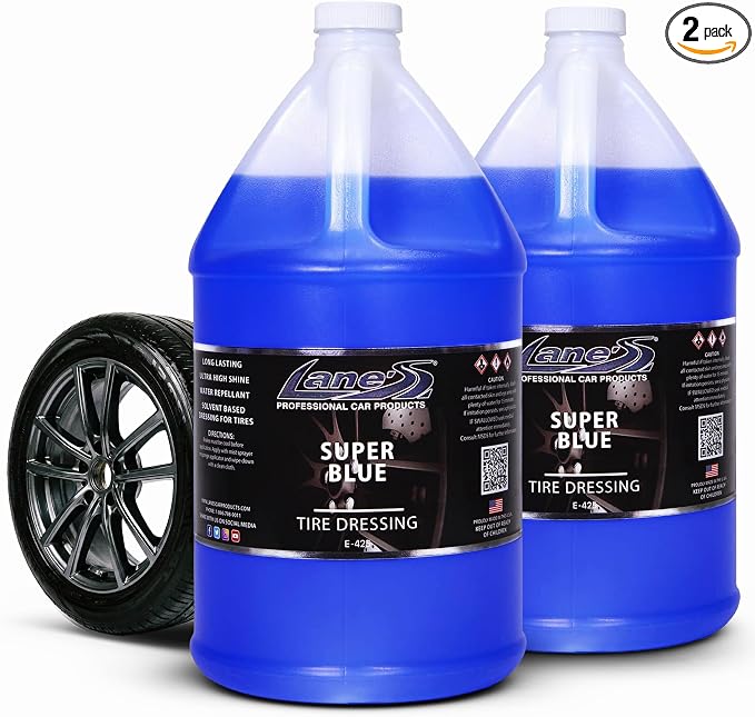 LANE'S Super Blue Tire Dressing Spray | High-Gloss Car Tire Shine Spray | No Sling, No Run, Long Lasting | Protects from Cracks & UV Rays | Non-Greasy Automotive Dressing & Cleaner | 1 Gallon, 2 Pack