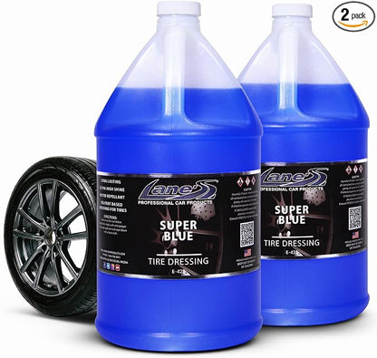 LANE'S Super Blue Tire Dressing Spray | High-Gloss Car Tire Shine Spray | No Sling, No Run, Long Lasting | Protects from Cracks & UV Rays | Non-Greasy Automotive Dressing & Cleaner | 1 Gallon, 2 Pack