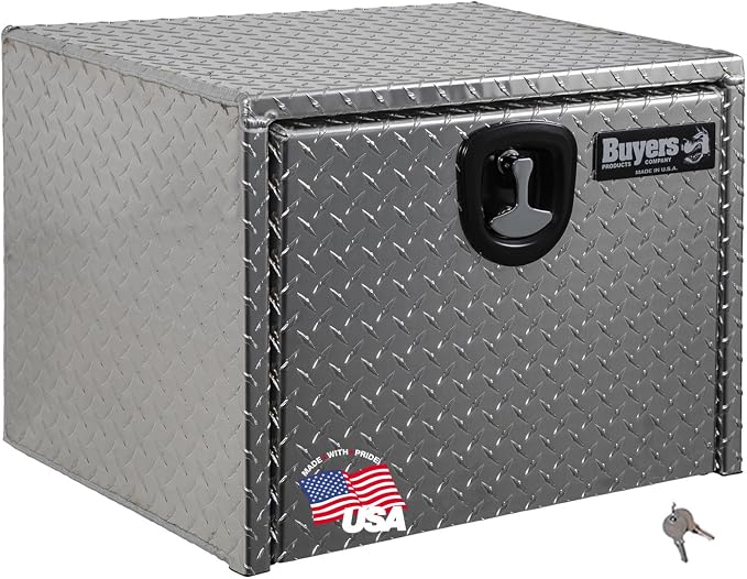 Buyers Products 1705130 Diamond Tread Aluminum Underbody Truck Tool Box, 24 x 24 x 24, Made in USA, .100 in. Thick, Corrosion-Resistant, Locking Compression Latch – Secure Storage for Work Trucks