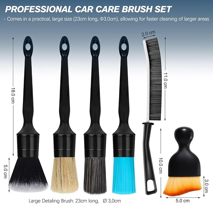 Car Detailing Brushes Set, 8-Piece Auto Detail Cleaning Brush Tool Kit in Soft/Middle/Hard, Crevice Brush, Dust Brush for Car Interior & Exterior, Leather, Air Vents, Emblems, Wheels Wash & Care