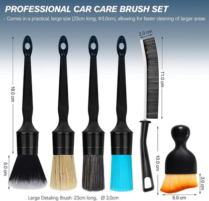 Car Detailing Brushes Set, 8-Piece Auto Detail Cleaning Brush Tool Kit in Soft/Middle/Hard, Crevice Brush, Dust Brush for Car Interior & Exterior, Leather, Air Vents, Emblems, Wheels Wash & Care