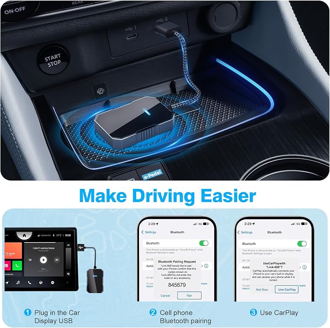 Wireless carplay Adapter for iPhone 2025, Wired CarPlay to Wireless, Mini Car Play Dongle for Phone,Instant Connectivity, Fit for Cars with Built-in CarPlay
