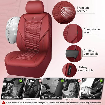 CAR PASS 3D Foam PU Leather Car Seat Covers Front Seats,Wine Faux Leather Front Seat Covers for Cars, Universal Fit for SUVs Trucks Vans Sedan Automotive, Armrest Airbag Compatible,Burgundy