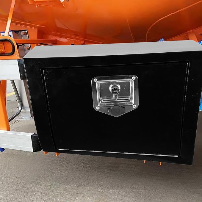 24 Inch Underbody Truck Tool Box with T-Handle Lock,Heavy Duty Truck Storage Organizer Tool Box Chest For Storage Smooth Surface Waterproof, 24"x 12"x 14" inch Black