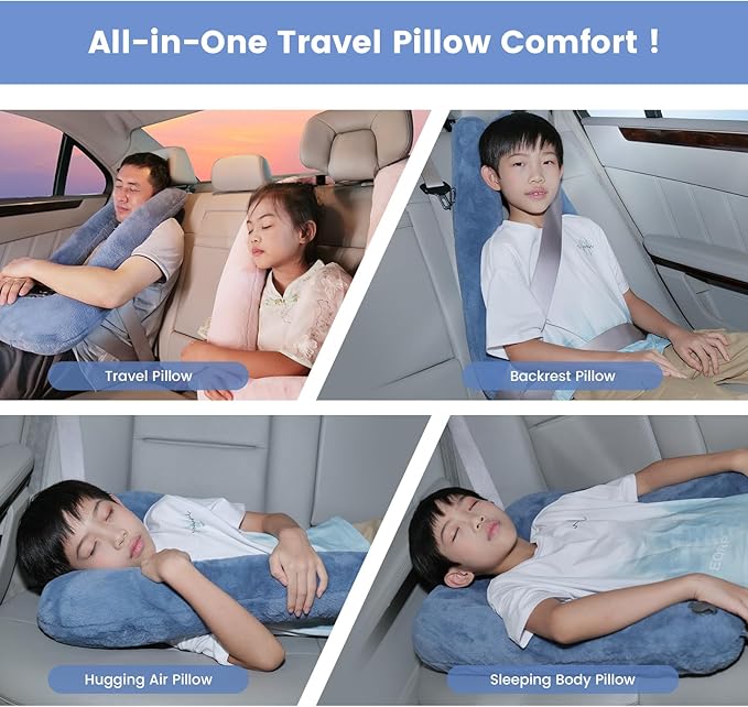 Keemall Car Pillow for Kids, Professional Kids Car Pillow for Sleeping Inflatable Carseat Travel - Safe, Reliable - Travel Pillows for Kid Adult Car Seats Blue