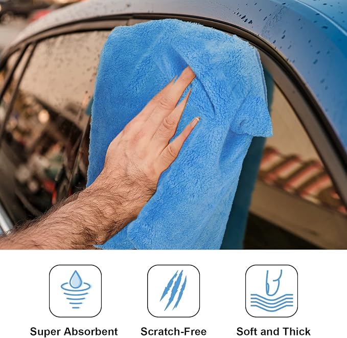 Shimeyao 30 Pcs 16 × 16 Inch Microfiber Towels for Cars, 500 GSM Edgeless Plush Car Detailing Towel, Lint Free Scratch Free Cleaning Cloths for Drying, Washing, Polishing, Waxing, Home (Light Blue)