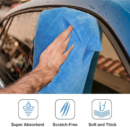 Shimeyao 30 Pcs 16 × 16 Inch Microfiber Towels for Cars, 500 GSM Edgeless Plush Car Detailing Towel, Lint Free Scratch Free Cleaning Cloths for Drying, Washing, Polishing, Waxing, Home (Light Blue)