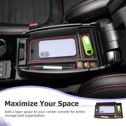 LUWU Center Console Organizer Compatible with Bronco Sport 2021-2026/Ford Escape 2020-2026 Accessories Armrest Console Storage Box Insert Tray ABS Material Black Coin Container Red