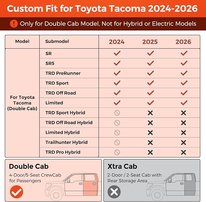 DiffCar® Seat Covers for Toyota Tacoma 2026 2025 2024 Double Cab(Gas Only), Front Seat & Console Covers Only, Faux Nappa Leather Custom Fit Car Protectors Accessories for Tacoma 4th Gen, Black Camo