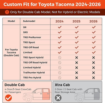 DiffCar® Seat Covers for Toyota Tacoma 2026 2025 2024 Double Cab(Gas Only), Front Seat & Console Covers Only, Faux Nappa Leather Custom Fit Car Protectors Accessories for Tacoma 4th Gen, Black Camo