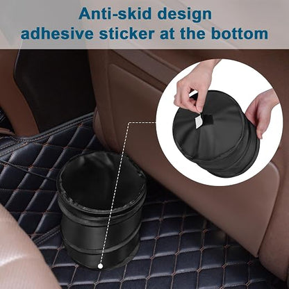 Car Trash Can, 2 Packs Mini Collapsible Pop-up Car Garbage Can | Waterproof Hanging Car Trash Bag with Velcro, Car Trash Bin, Black