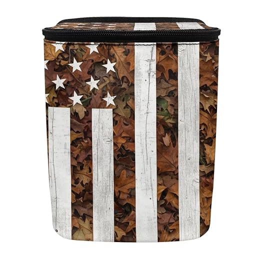 Talayituse American Flag Hunting Camo Print Car Trash Can Portable Auto Garbage Bin Multifunctional Vehicle Interior Accessories with Adjustable Straps 4th of July Decor Universal Fit Truck SUV Sedan