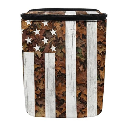 Talayituse American Flag Hunting Camo Print Car Trash Can Portable Auto Garbage Bin Multifunctional Vehicle Interior Accessories with Adjustable Straps 4th of July Decor Universal Fit Truck SUV Sedan