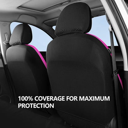 HChengkikz Car Seat Covers Front Seat, Waterproof Neoprene Seat Covers, Car Seat Cover Airbag Compatible, Universal Automotive Comfort for Most Cars, Trucks, SUVs (Black + Pink)