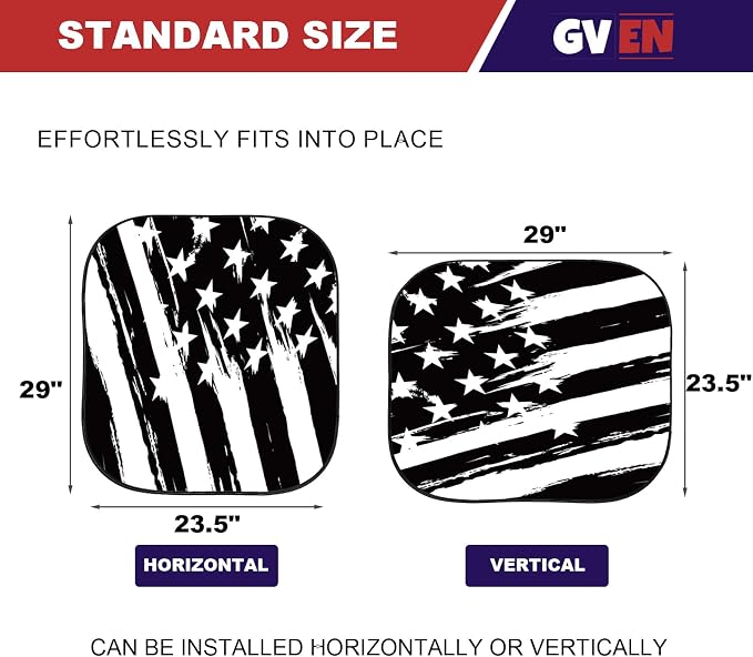 Gven Windshield Sun Shade for Car 2-Piece Foldable Sunshade for Front Windows, Blocks UV Rays, Automotive Interior Sun Protection Car Summer Accessories（US Flag,S）