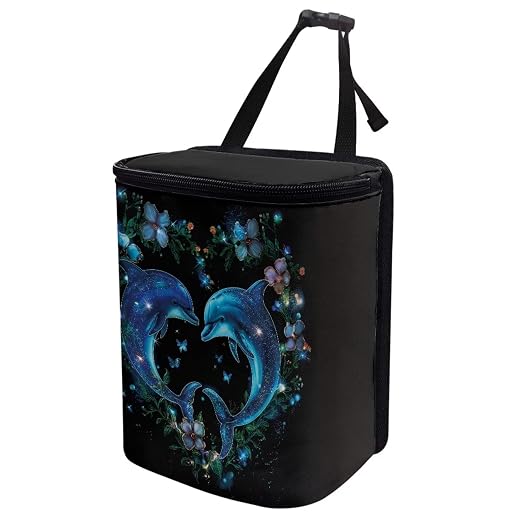 Talayituse Dolphin Flower Heart Print Car Trash Can with Lid, Leak Proof Auto Trash Bag Hanging Vehicle Garbage Can Multipurpose Storage Container for Back Seat Road Trip