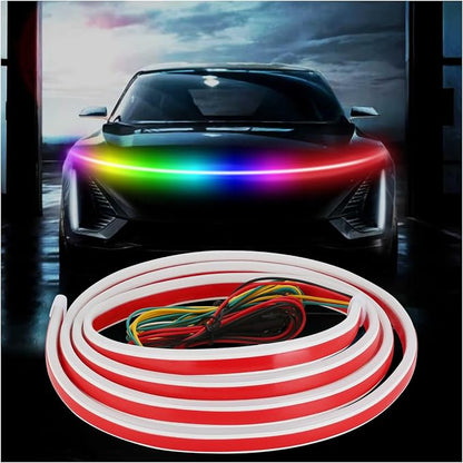 Car LED Hood Light Strip, 12V Flexible Waterproof Daytime Running Lights for Car, Universal Engine Cover Decoration Accessories for Cars, SUVs, Trucks, Dynamic Scan Start-up Effect (RGB, 70 Inches)