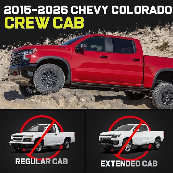 BINARY STAR Running Boards Compatible with 2015-2026 Chevy Colorado/GMC Canyon Crew Cab, Colorado Running Boards with Bed Access Step and Center Step, 6 Inch Carbon Steel Side Steps