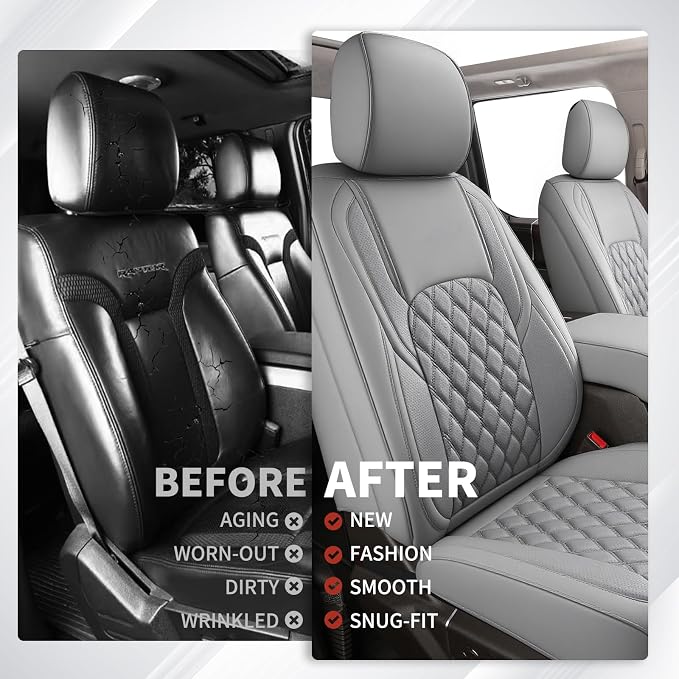 Huidasource Ford Gray Seat Covers, Car Seat Cushion Cover Fit for 2015-2025 Ford F150 SuperCrew & 2017-2025 F250 F350 F450 Super Duty Crew Cab XL XLT Lariat King Ranch Platinum (Full Set/Gray)