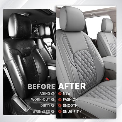 Huidasource Ford Gray Seat Covers, Car Seat Cushion Cover Fit for 2015-2025 Ford F150 SuperCrew & 2017-2025 F250 F350 F450 Super Duty Crew Cab XL XLT Lariat King Ranch Platinum (Full Set/Gray)