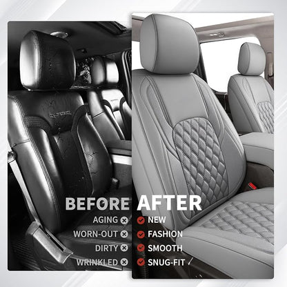 Huidasource F150 F250 F350 Front Seat Covers, 360° Full-wrap Car Seat Cushion Cover Fit for Ford F150 2015-2025&F250 F350 F450 2017-2025 All Cab XL XLT Lariat King Ranch Platinum(Front Pair/Gray)