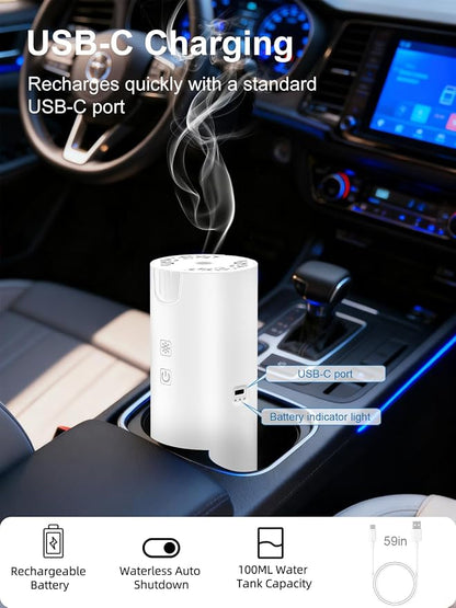 Marchred 100ML Car Essential Oil Diffuser, Rechargeable Battery Powered, 7 Color Lights, 2 Mist Modes, Cordless Portable Aromatherapy Humidifier for Car Home Outdoor