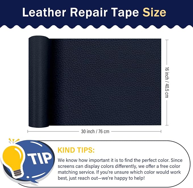 Zenyao Leather Repair Patch for Furniture - Self Adhesive Leather Repair Tape Kit, Vinyl Repair Patch, Ideal for Car Seats Couch Sofa Office Chair, 16x30 Inch, Navy Blue