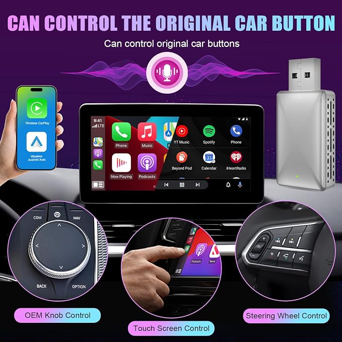 2 in 1 Wireless CarPlay Adapter & Android Auto Adapter Converts Factory Wired CarPlay to Wireless Dongle for OEM Cars from 2016,iPhone iOS 10+/Android 11+(Silver Gray) (Grey)
