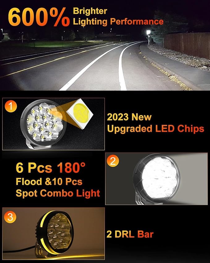 5 Inch LED Light Pods, Round Offroad Light with Amber DRL, Wide Range Flood Spot Beam LED Driving Lights for ATV UTV SUV Pickup Motorcycle(2 Pcs)