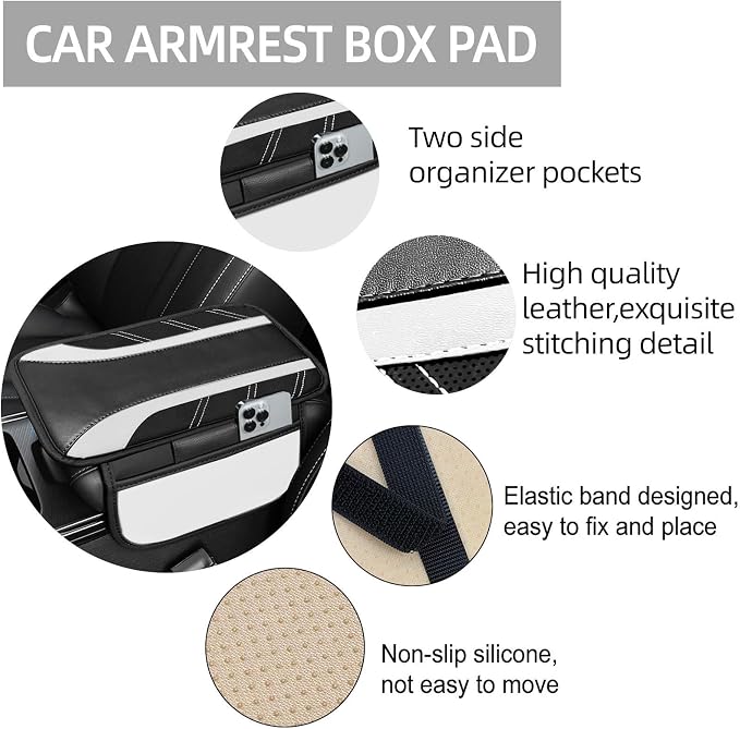 NBTEPEM 10 Pcs Car Floor Mats Full Set & Sport Leather Steering Wheel Cover 14.5-15 inch, Center Console Cover, Seat Belt Cushion, Cup Holder Coaster, Universal Automobile Interior Sets (White)